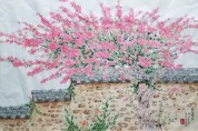 설파 안창수 화백의 배롱나무(栢日紅) -가로108cm x 세로70cm 화선지에 수묵채색