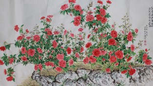 설파/안창수 화백의 장미(薔薇)-가로133cm x 세로70cm 화선지에 수묵채색
