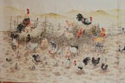 설파, 안창수  화백의  닭(鷄五德) - 가로450cm x 150cm 화선지에 수묵채색